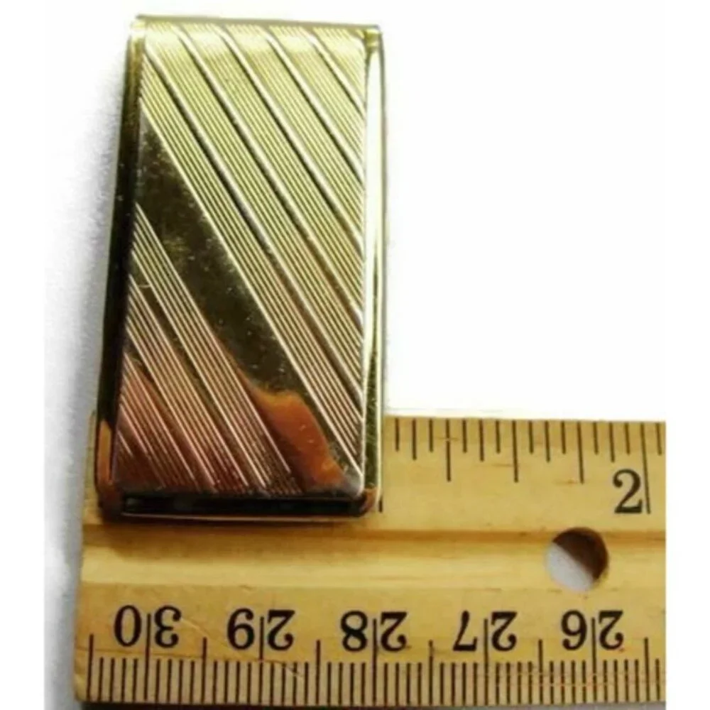 Money Clip Etched Diagonal Lines Gold Tone Wallet Credit Card Cash ID Holder
